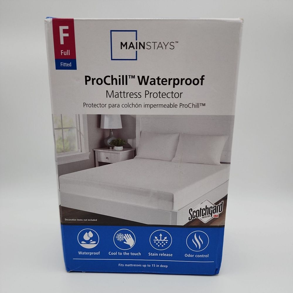 Mainstays Prochill‎ Waterproof Cooling Fitted Mattress Protector, Full New